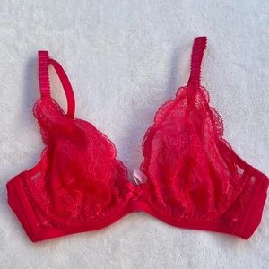 Agent provocateur red lace plunge balconette bra